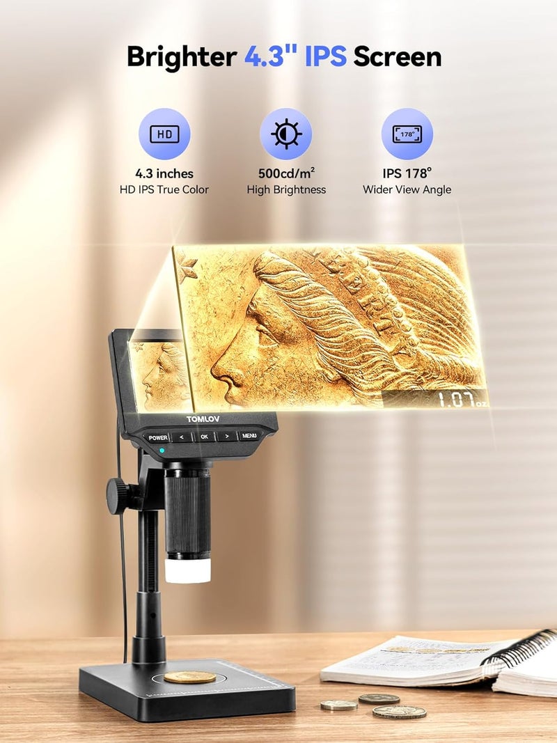 TOMLOV DM4W Microscope with Weighing Scale: 4.3" Digital Coin Microscope with Screen, Error Coin Magnifier with Lights, Weight Scale for Collectors, Jeweler, Students, Compatible with Windows/Mac - Image 5